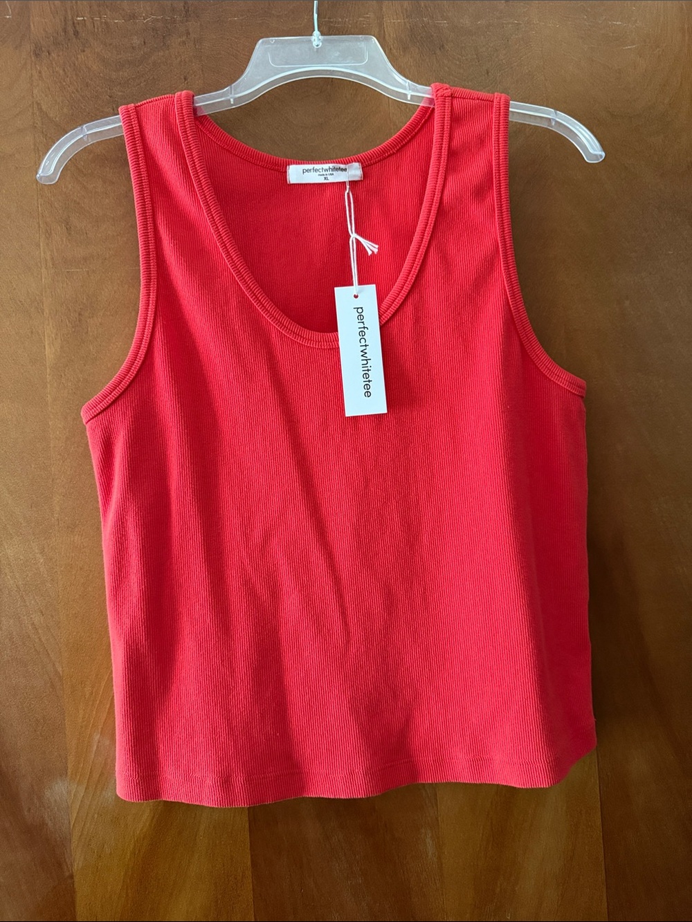 perfectwhitetee Bright Red Ribbed Scoop Tank